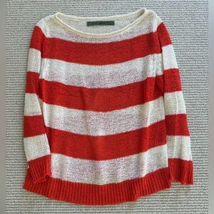 Enza Costa Striped  Orange and Cream Open Knit Sweater